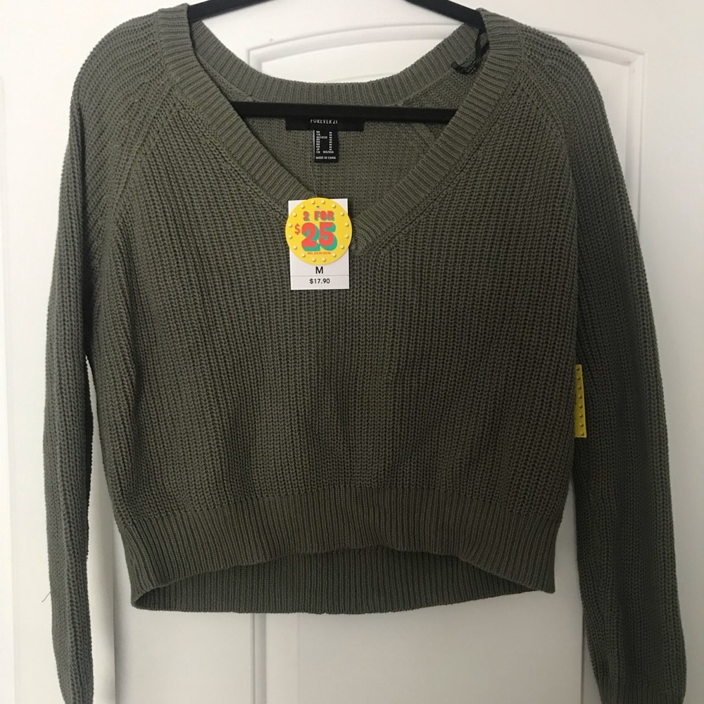 Olive green cropped sweater